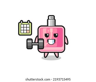 perfume mascot cartoon doing fitness with dumbbell , cute style design for t shirt, sticker, logo element