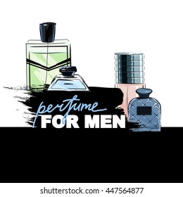 Perfume for men. Design template. Perfume calligraphy. 