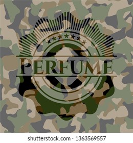 Perfume on camouflaged texture