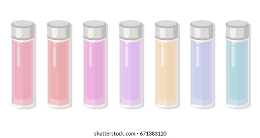Perfume package tube no label colorful set. Different frgrances Vector advertising template