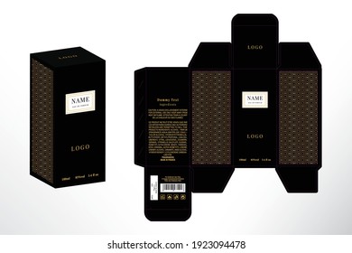 Perfume Packaging Box Design, Box die line, 3d Box Mockup, frames, and Design elements of luxury products.3d Illustration, Vector design Template.