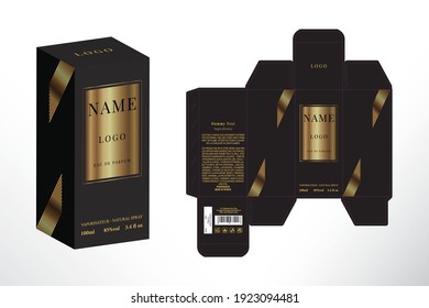 Perfume Packaging Box Design, Box die line, 3d Box Mockup, frames, and Design elements of luxury products.3d Illustration, Vector design Template.