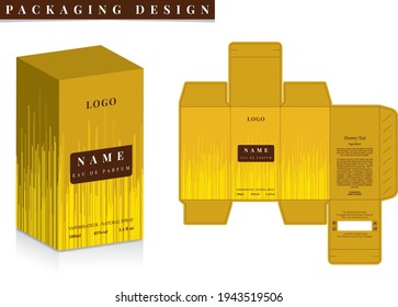 Perfume Packaging Box Design, Box Die Line, Labels, Icon, Frames, 3d Box Mockup And Design Elements, 3d Illustration, Vector Design Template.