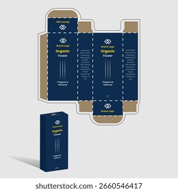 Parfümverpackung Design, Box Design Template, Box die Linie, 3D Box Mockup, Für Produkt Vektor Design mit 3D-Vorschau Illustration, Vektor Design Template.