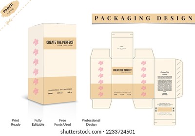 Diseño de empaquetado Perfume, plantilla de diseño de caja de lujo, línea de caja, 3d Box Mockup, Box, Packaging Die Cut Template For Product vector design with 3D Preview Vector design Template.