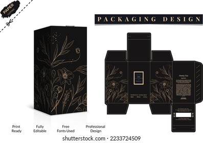 Perfume Packaging design, luxury box design template, Box die line, 3d Box Mockup, Box, Packaging Die Cut Template For Product vector design with 3D Preview Illustration Vector design Template.