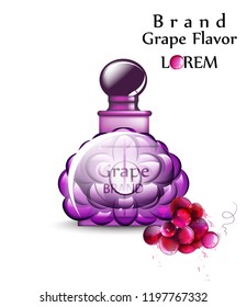 Perfume or potion Vector realistic. Grapes flavor. Product placement mock up bottles. Original stylish 3d illustrations