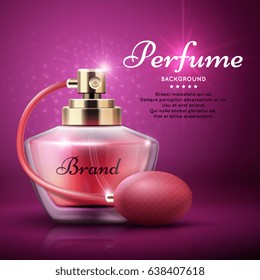 Perfume product vector background with sweet aroma woman fragrance