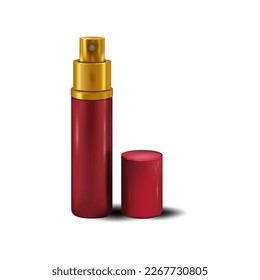 Perfume. Red bottle for bottled perfume. Vector. Graphic. Women's accessory, cosmetics, everyday use. Can be used for advertising, layout, web design, posters, magazines, stores, merchandise, collage