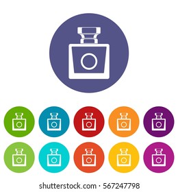Perfume set icons in different colors isolated on white background
