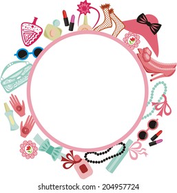 Perfume shoes bag lipstick glasses vector illustration 