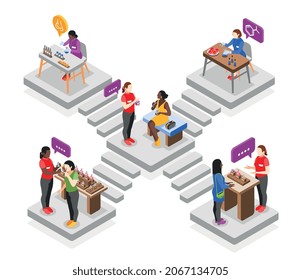 Composición de la tienda de perfume con símbolos de compra y elección ilustración vectorial isométrica