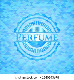 Perfume sky blue emblem with mosaic ecological style background