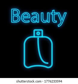 spray perfume para crear aroma en el cuerpo y cuidado de la piel. perfumes para hombres y mujeres. embalaje de perfume con un contorno de neón azul sobre un fondo negro. para las barras de perfume. ilustración vectorial.