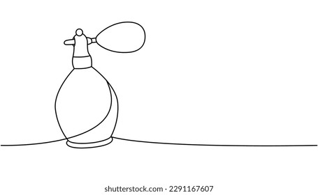 Perfume sprayer, spray bottle one line continuous drawing. Barber shop and hairdresser tools continuous one line illustration.