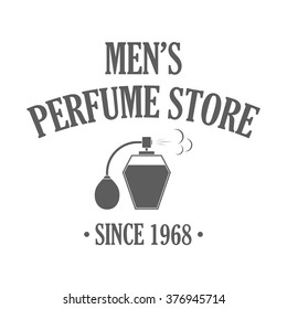 Perfume store logotype in retro style. Men's perfume badge template. Perfume store label on white background. Use for men's perfume shop advertising, window signage. Perfume store emblem, icon. Vector