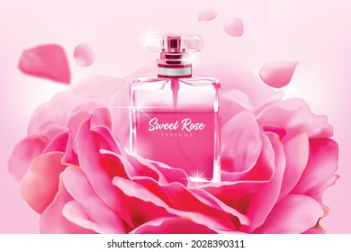 Plantilla de rosas dulces de color rosa perfume para publicidad, ilustración vectorial y diseño.