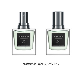 Perfume Transparent Glass Bottle Spray With And Without Cap. EPS10 Vector