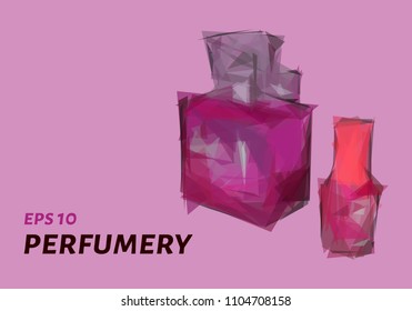 Perfume from triangles. Low poly perfume. Vector illustration.