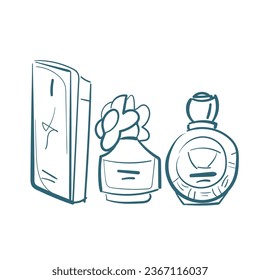 ilustración de doodle de vector de perfume dibujo de línea aislada dibujado a mano