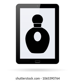 Perfume vector icon on a realistic tablet. Flat design style