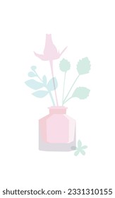 perfume vector illustration, flowers in a bottle, simple flower shapes