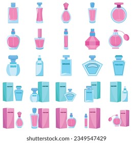 Perfume vector illustrations set. Different images of perfume bottles.