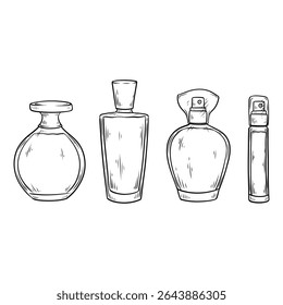 Parfüm Vektor Set Sammlung mit Linie Kunst handgezeichnet Illustration