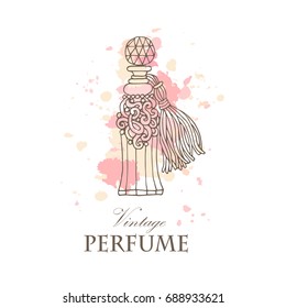 Perfume vintage bottle, vector hand drawn illustration.