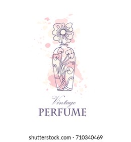 Perfume vintage bottle, vector hand drawn illustration.