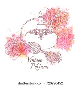 Perfume vintage bottle, vector hand drawn illustration.