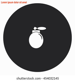 Perfume web icon. Gray circle button with white illustration.