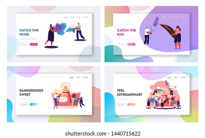 Perfume Website Landing Page Set, Perfumer Characters Create New Fragrance Put Ingredients to Sprayer Bottle with Toilet Water. Perfumery Composition Web Page. Cartoon Flat Vector Illustration, Banner