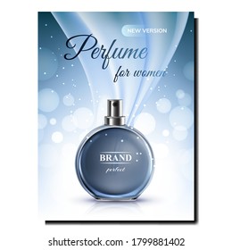 Perfume For Woman Luxury Odor Promo Banner Vector. Blank Perfume Sprayer On Creative Advertising Marketing Poster. Elegant Present On Mother Day Color Concept Template Illustration
