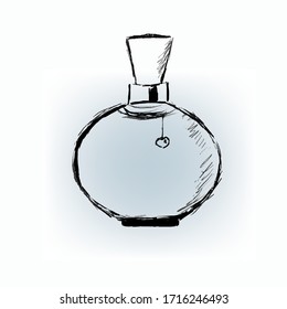 Perfume for women. Drawing in ink and watercolor.