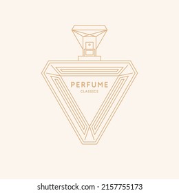 Perfume for women. Linear image of a perfume bottle. A beautiful vector image in a fashionable style for design.