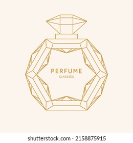 Perfume para las mujeres. Imagen lineal de una botella de perfume. Una hermosa imagen vectorial en un estilo de moda para el diseño.