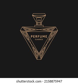 Perfume for women. Linear image of a perfume bottle. A beautiful vector image in a fashionable style for design.