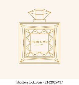 Perfume for women. Linear image of a perfume bottle. A beautiful vector image in a fashionable style for design.