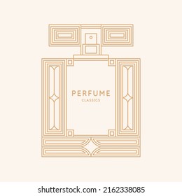 Perfume for women. Linear image of a perfume bottle. A beautiful vector image in a fashionable style for design.