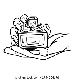Perfume. Perfume for women. Nice smell. Women's cosmetics. Line style. Illustrations for design and decoration.