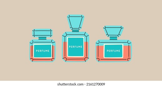 Perfume for women. A set of images of perfume bottles. A beautiful vector image in a fashionable style for design.