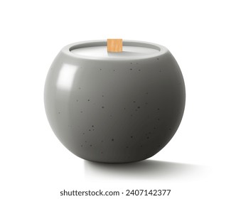 Perfumed soy wax candle in glass jar with wooden wick, scented candle illustration isolated on white background, Aromatherapy, wellness and relax in spa product. Realistic 3d vector illustration