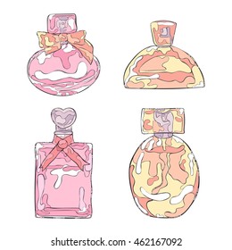 Perfumery. Beautiful vials. Isolated vector objects on white background.