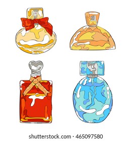 Perfumery. Beautiful vials. Isolated vector objects on white background.