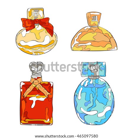 Perfumery. Beautiful vials. Isolated vector objects on white background.