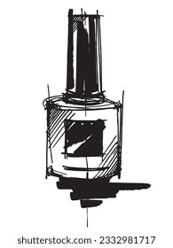 Perfumery. Jar of nail polish. Line drawing of a jar. Silhouette of a bottle