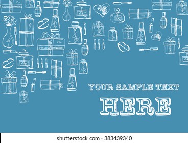 Perfumery, lipstick and gift Vector illustration. 