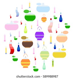 Perfumes in circle vector illustration