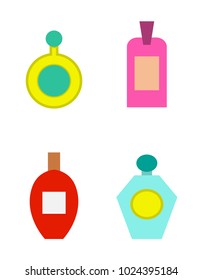 Perfumes collection of items, poster with containers of different shapes with oils, great fragrances, womens products isolated on vector illustration